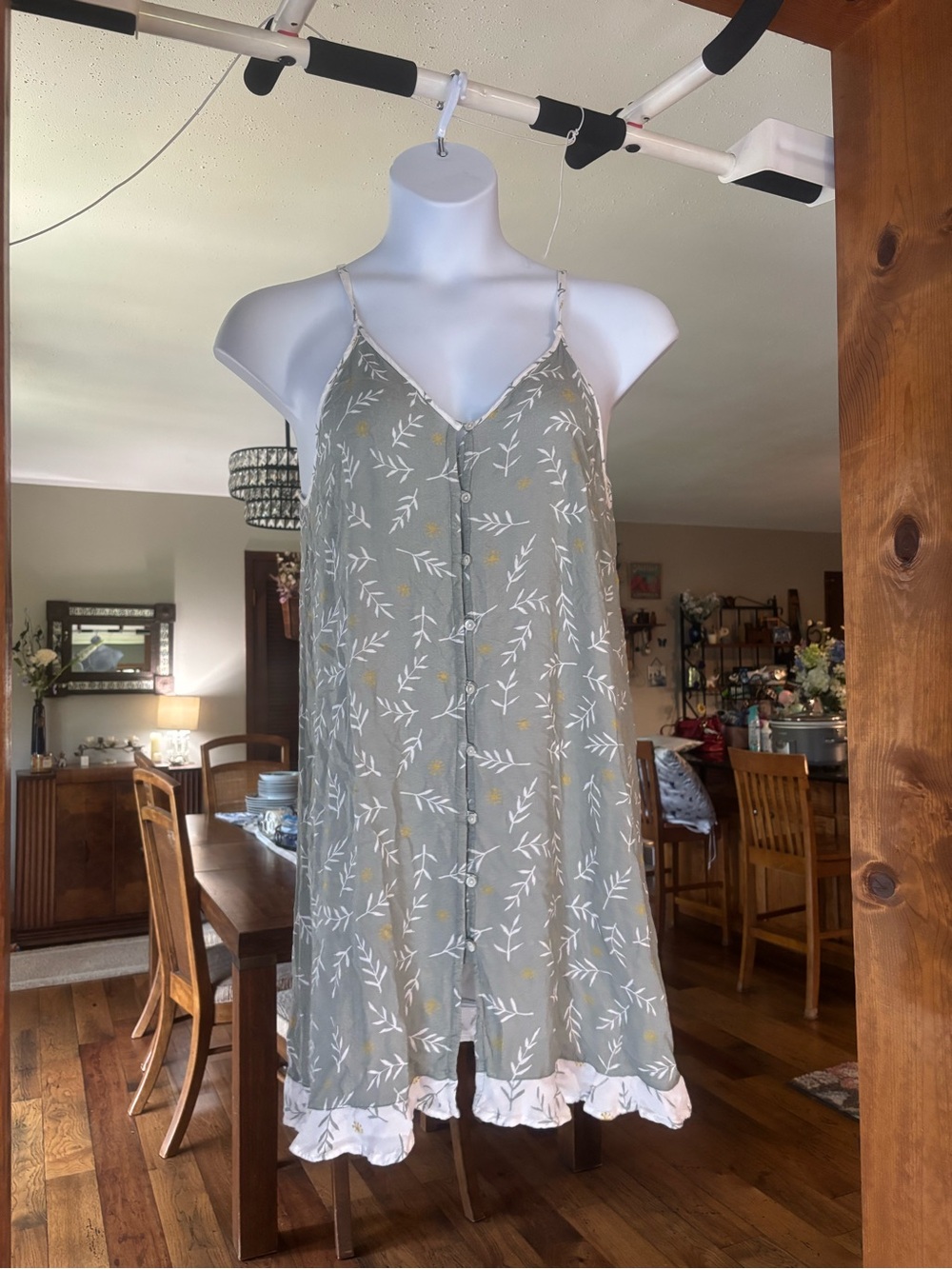 World Market Sage Green 100% Viscose  Floral Button-Front Chemise Size S/M